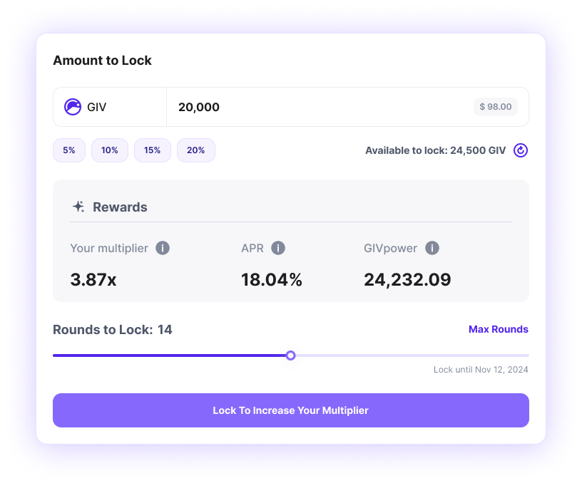 Amount to lock staking preview